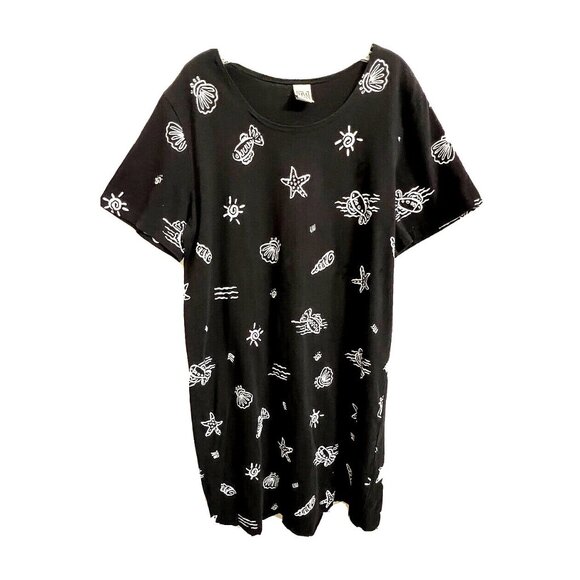 Vintage 90s VIVA CITY USA Knit Black Nautical Summer Shift Dress Size L Unhemmed - Picture 1 of 12